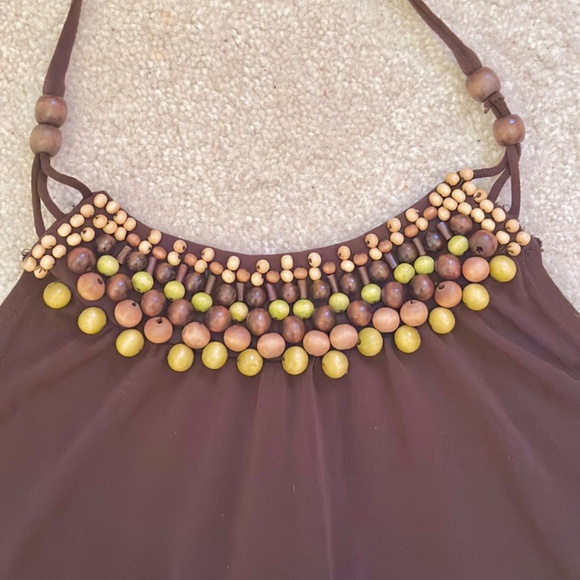 Outback Red Beaded Halter top. Polyester/Spandex blend, silky material w/stretch - Picture 2 of 6